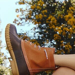 Vintage L.L. Bean Leather ankle Boots women 8 brown blue rain snow outdoor camp